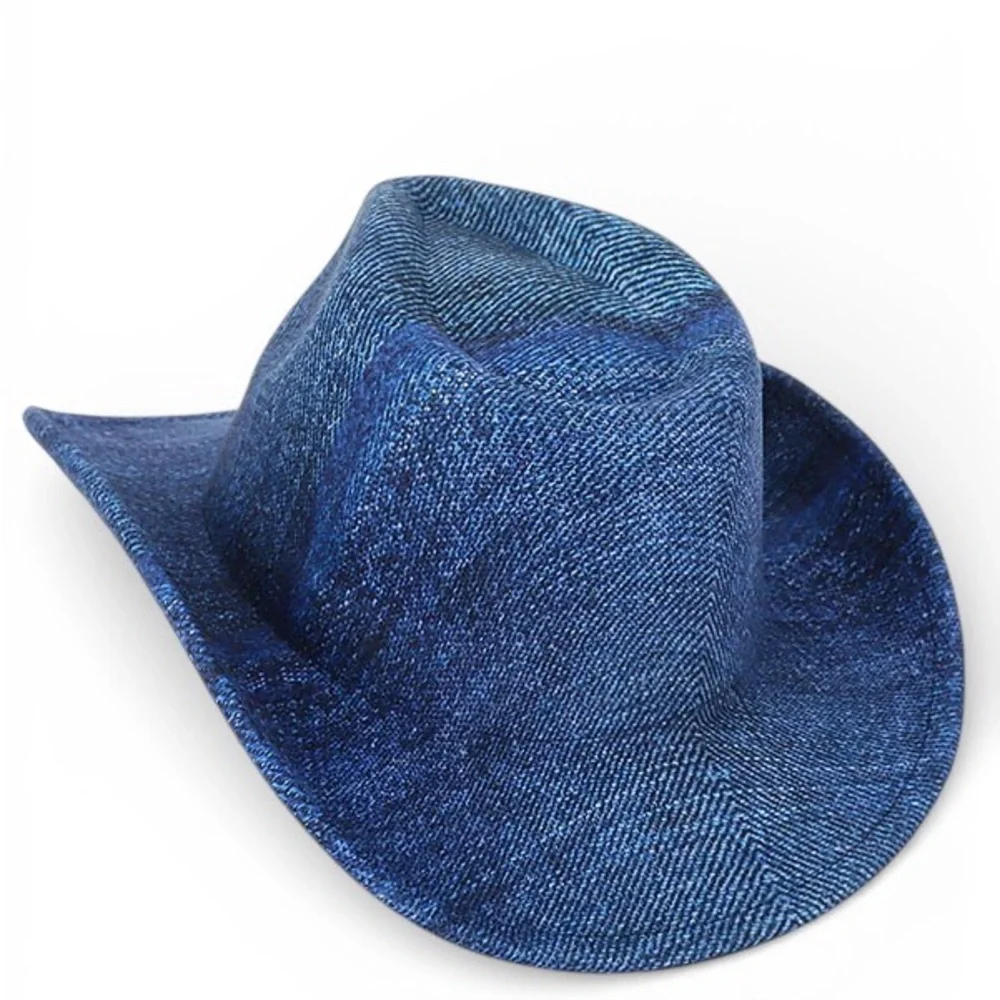 Blue Denim Patchwork Western Cowboy Fedora Hat
